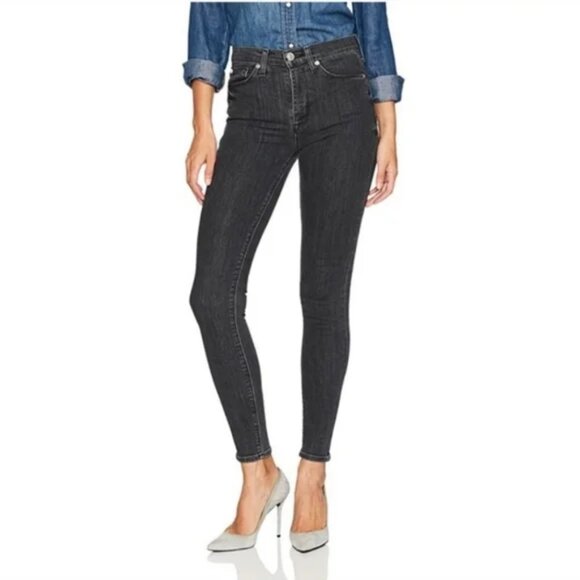 Hudson Barbara Super Skinny Jeans Women's 32 Stone Washed Black Charcoal Stretch - Picture 1 of 12